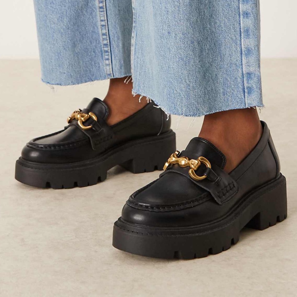 ASOS Black Loafers with Gold Chain Detail